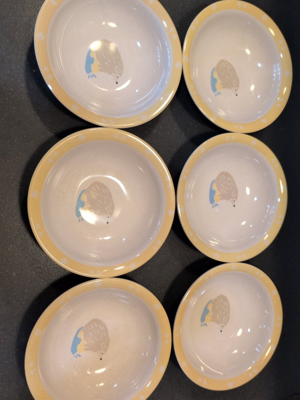 Pillowfort Melamine Porcupine Hedgehog NEW Set Of 6 Dinner Bowls 7.5" Diameter